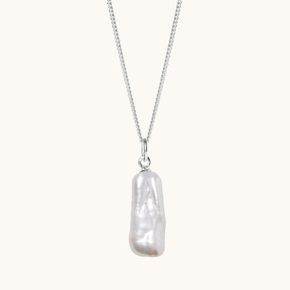 Long Pearl Necklace Silver